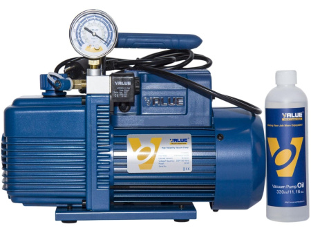 Вакуумный насос Value VI-240SV (2ст; 100 л/мин; 2 Па; 10.5 кг, вакуумметр, соленоидный вентиль)