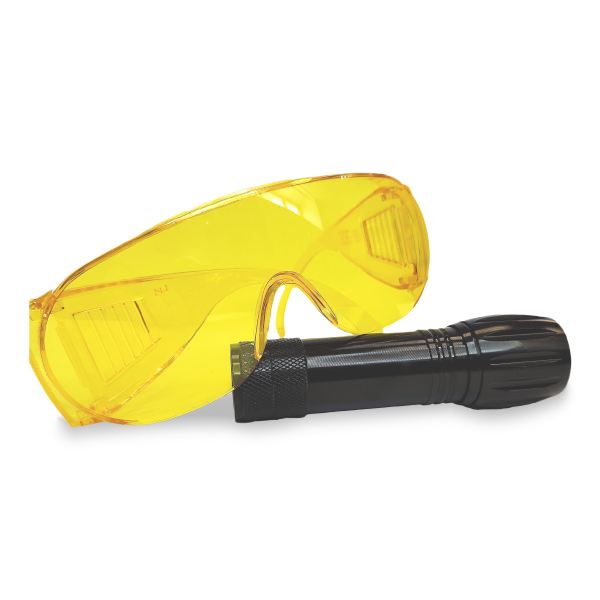 UV-лампа Mini Bright Torch, питание 3 батарейки ААА, очки ERRECOM RK1230