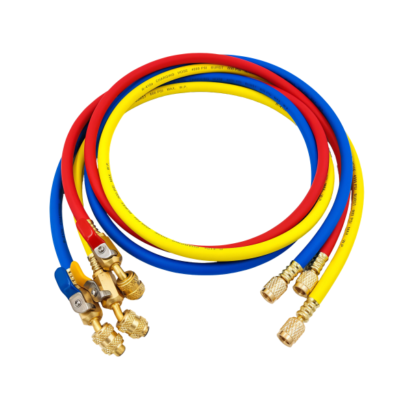 Заправочные шланги с вентилями DSZH - M-336 RYB-HV набор 3шт по 0.9м, 1/4" SAE, до 55 Bar