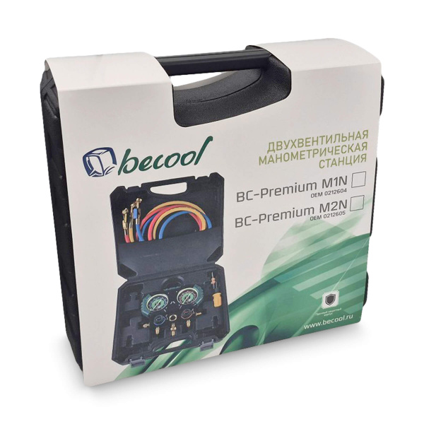 Манометрическая станция Becool BC-PREMIUM M1N (R134a; R404A; R407C, R507A; 2-х вент; 3 шланга 150см; манометры 68мм; в кейсе)