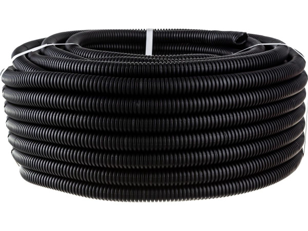 Гофра ПНД 25мм с зондом, черная, 50м/бухта