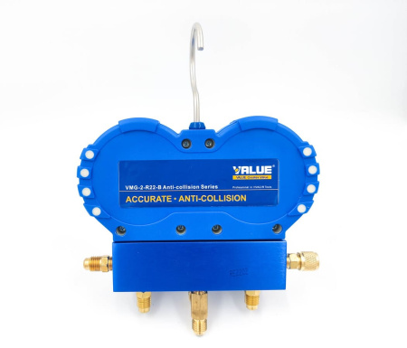 Манометрический коллектор VALUE VMG-2-R22 (R404,407,134,22) 2-х вентильный  в пластиковом кейсе, 3 шланга 120 см, манометры 80 мм, 1/4" SAE