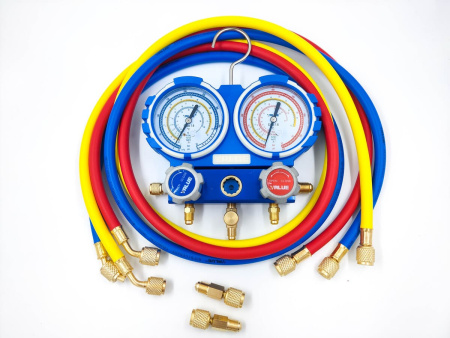 Манометрический коллектор VALUE VMG-2-R410A-02 (R410,407,134,22) 2-х вентильный, в кейсе, 3 шланга 120 см, 2 адаптера R410 x R 22, манометры 80 мм