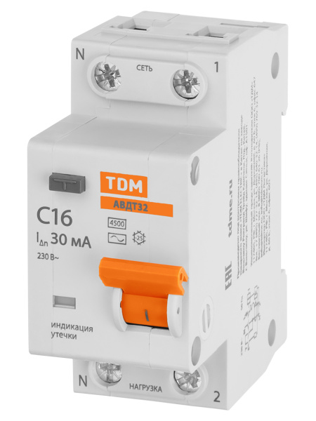 Выключатель дифференциального тока АВДТ 32 C16 30мА TDM SQ0202-0030