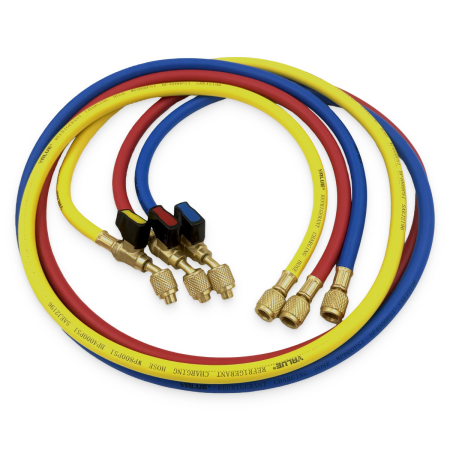 Заправочные шланги с вентилями VALUE VRP-C-RYB 1.5 м; 1/4" SAE; набор 3шт, до 34 Bar