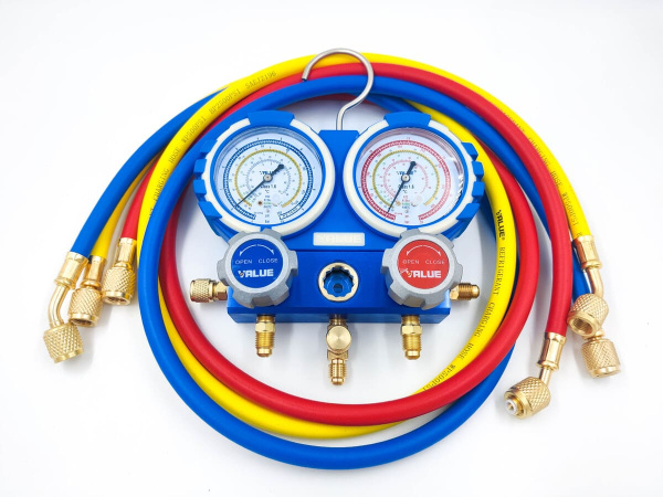 Манометрический коллектор Value VMG-2-R22-B (R22, R134a, R404A, R407C; 2-х вентильный; 3 шланга 120 см; манометры 68 мм; упак. кейс)
