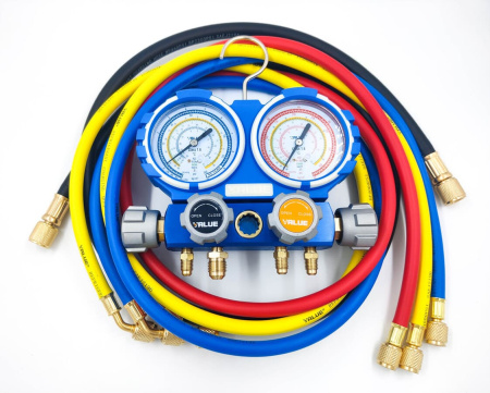 Манометрический коллектор Value VMG-4-R22 (R22, R134A, R404A, R407C; 4-х вентильный; 4 шланга 120 см; манометры 80 мм; упак. кейс)