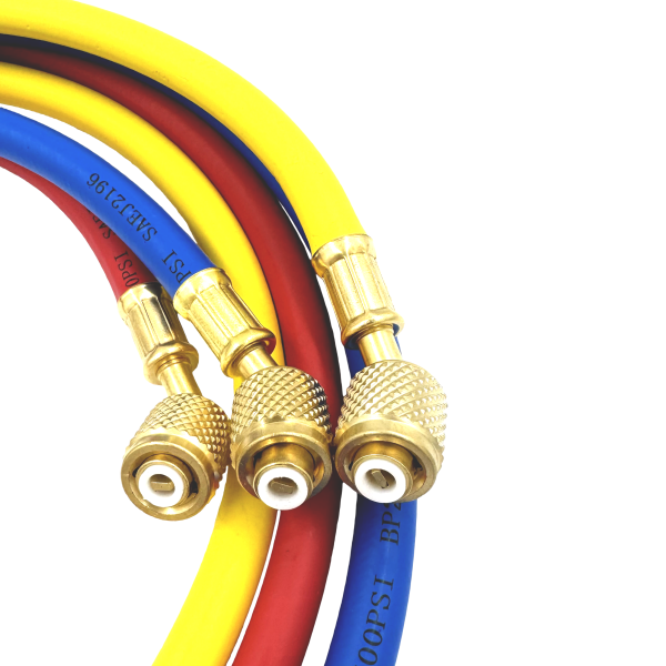 Заправочные шланги Value VRP-U-RYB (1.2 м; 1/4" SAE; набор для R12, 22, 134, 404, 407, 507), до 34 Bar