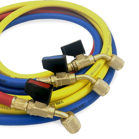 Заправочные шланги с вентилями VALUE VRP-C-RYB 1.5 м; 1/4" SAE; набор 3шт, до 34 Bar