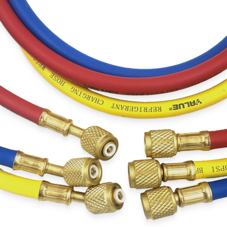 Заправочные шланги Value VRP-U-RYB (1.5 м; 1/4" SAE; набор для R12, 22, 134, 404, 407, 507) до 34 Bar