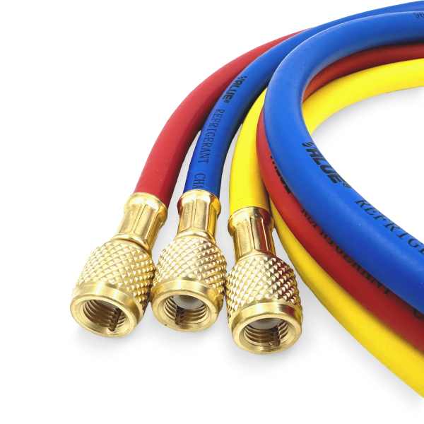 Заправочные шланги Value VRP-U-RYB (1.2 м; 1/4" SAE; набор для R12, 22, 134, 404, 407, 507), до 34 Bar