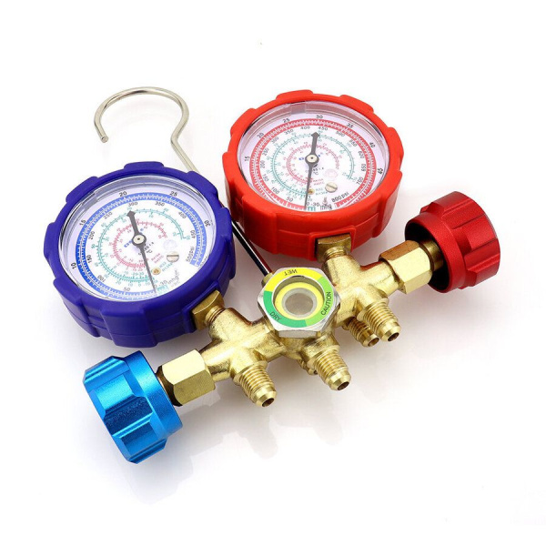 Манометрический коллектор DSZH WK-536G (R22/134/404/407/410, 2-х вентильный; манометры 68мм, латунный корпус со смотровым стеклом)