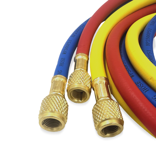 Заправочные шланги Value VRP-U-RYB (1.5 м; 1/4" SAE; набор для R12, 22, 134, 404, 407, 507) до 34 Bar