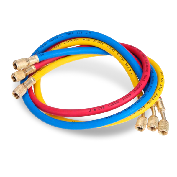 Заправочные шланги Value VRP-U-RYB (1.8 м; 1/4" SAE; набор для R12, 22, 134, 404, 407, 507), до 34 Bar