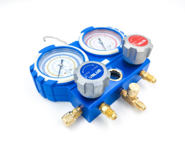 Манометрический коллектор Value VMG-2-R22-B-03 (R22, R134A, R404A, R407C; 2-х вентильный; без шлангов; манометры 68 мм; упак. блистер)