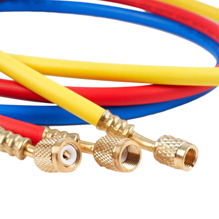 Манометрическая станция DSZH WK-536G-R410A (R22/134/404/407/410, 2-х вентильная; латунный корпус, шланги 0.9м до 55 Bar, 5/16")