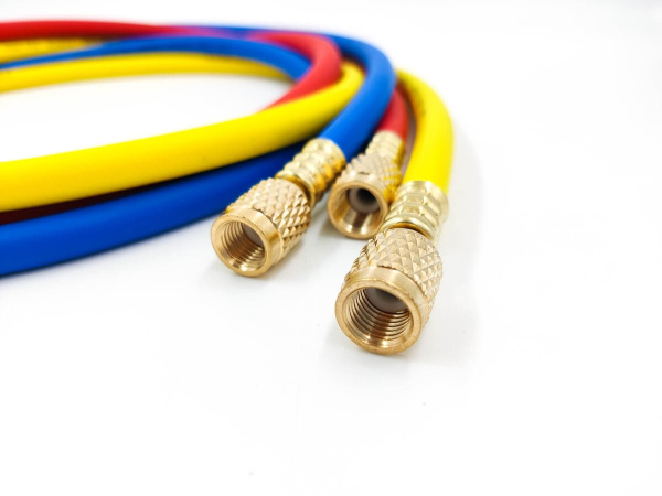 Заправочные шланги с вентилем DSZH CT-360-RYB-HV-R32/410A 1.5м, 1/4"-5/16" SAE, до 55 Bar