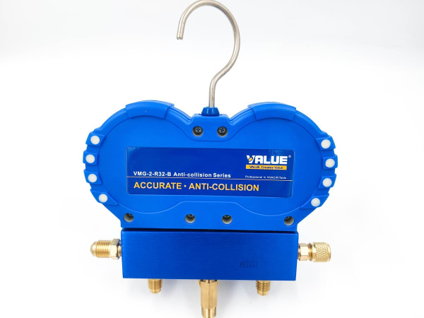 Манометрический коллектор Value VMG-2-R32-B-03 (R32, R134A, R410A, R407C; 2-х вентильный; без шлангов; манометры 68 мм; упак. блистер)