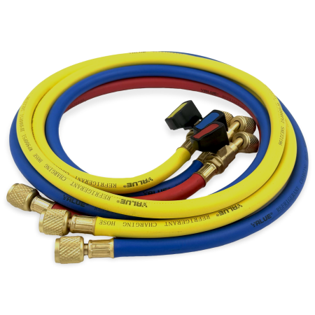 Заправочные шланги с вентилями VALUE VRP-C-RYB 1.5 м; 1/4" SAE; набор 3шт, до 34 Bar