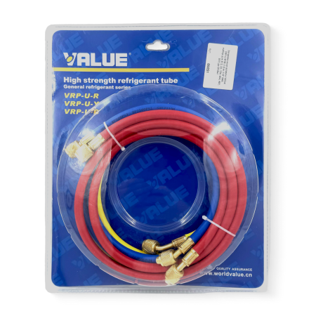 Заправочные шланги Value VRP-U-RYB (1.5 м; 1/4" SAE; набор для R12, 22, 134, 404, 407, 507) до 34 Bar