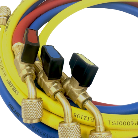 Заправочные шланги с вентилями VALUE VRP-C-RYB 1.5 м; 1/4" SAE; набор 3шт, до 34 Bar