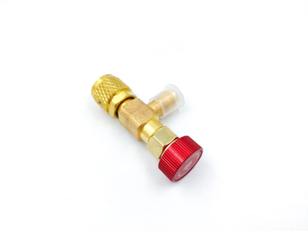 Вентиль с нажимом на ниппель FC-34A (HC-1221) гайка 5/16"(R410, R32), штуцер 1/4" SAE, до 20 bar