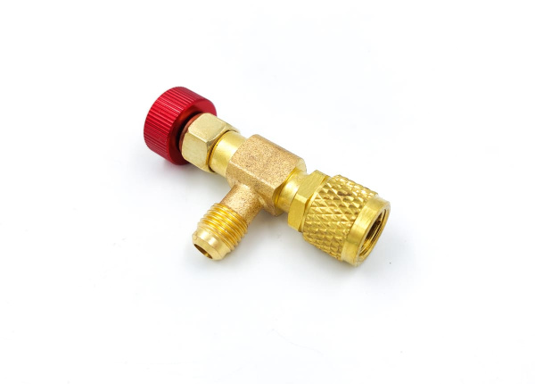 Вентиль с нажимом на ниппель FC-34A (HC-1221) гайка 5/16"(R410, R32), штуцер 1/4" SAE, до 20 bar