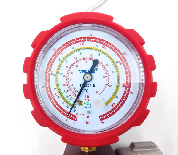 Манометрический коллектор Value VMG-1-S-H (R22, R134a, R404A, R407C; 1 вентильный, смотровое стекло, манометр высокого давления 68мм; без шлангов)