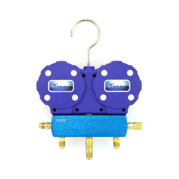 Манометрическая станция DSZH WK-P6002B (22/404/407/410; 2-х вентильный; шланги 1.5м до 55 Bar-1/4"SAE, 2 адаптера R410 x R22, манометры 80мм, в кейсе)