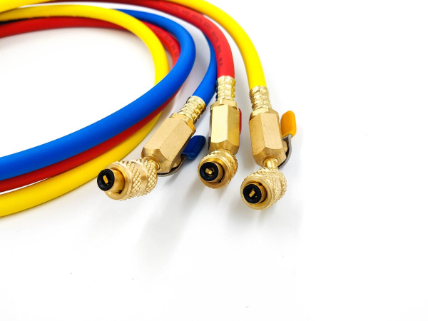 Заправочные шланги с вентилем DSZH CT-360-RYB-HV-R32/410A 1.5м, 1/4"-5/16" SAE, до 55 Bar