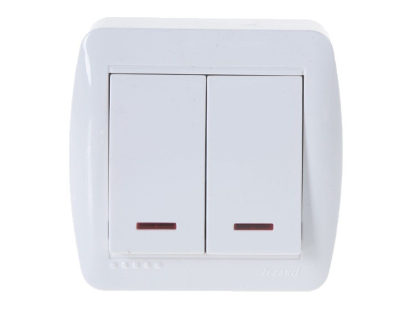 Lezard ДЕМЕТ выключатель 2 кл. с подсв. белый
