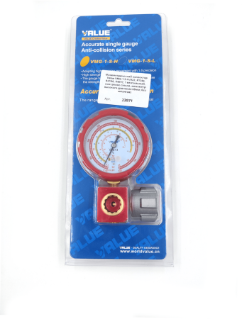 Манометрический коллектор Value VMG-1-S-H (R22, R134a, R410A, R407C; 1 вентильный, смотровое стекло, манометр высокого давления 68мм; без шлангов)