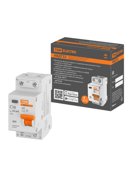 Выключатель дифференциального тока АВДТ 32 C16 30мА TDM SQ0202-0030