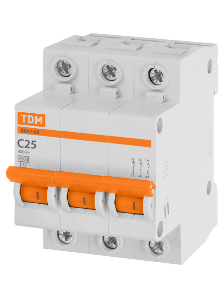 Автоматический выключатель TDM ВА47-63 3/25А