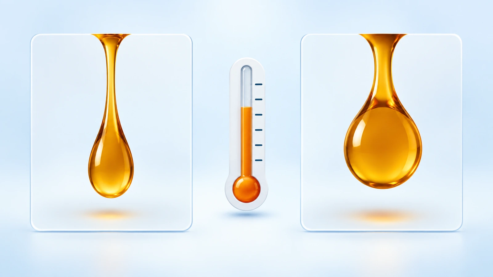 Условное сравнение разной вязкости масла при одинаковой температуре